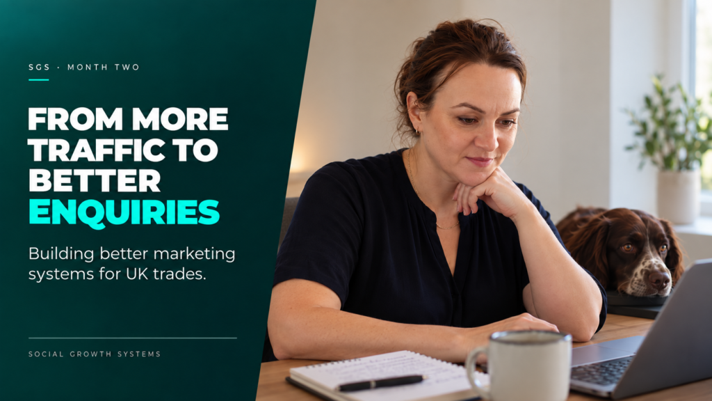 Social Growth Systems month two marketing update for UK trades and construction businesses